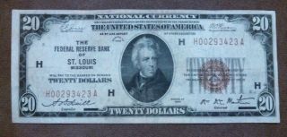 1929 $20 Dollar Bill, ,  St.  Louis,  Brown Seal,  Old Paper Money,  Us Currency,  Low photo