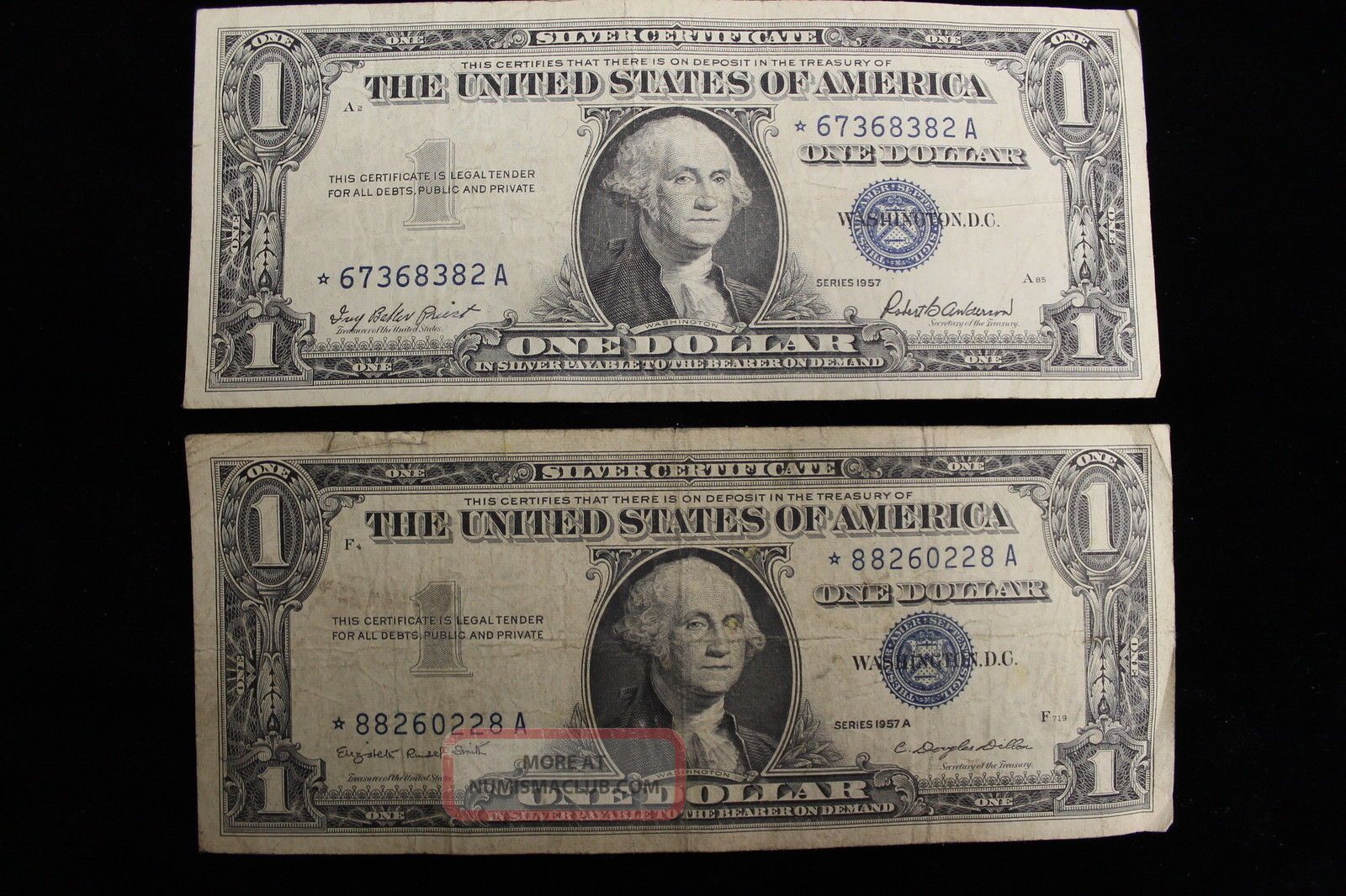 2 1957 Circulated Star Silver Certificates 1957 1957 A Star