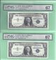 1957 - B Silver Certificate Fr - 1621 8 Consec Pmg 67 - Gem - Unc 6407 - 14 Small Size Notes photo 2