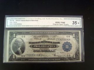 1918 Federal Reserve Bank Note $1 Cga Vf35 Opq photo