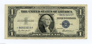 1935 - F One Dollar Us Silver Certificate Star Note $1 Bill 1935f Blue Seal (c) photo