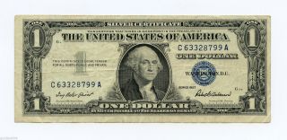 1957 One Dollar Us Silver Certificate Note $1 Bill - Blue Seal (f) photo