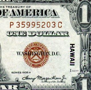 Phenomenal  Hawaii  1935a $1 Silver Certificate Almost Uncirculated P35995203c photo