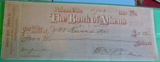 1901 ' Rardin & Bros Lumber Co.  ' Bank Of Athens Ohio Red Ink Bank Draft Check photo