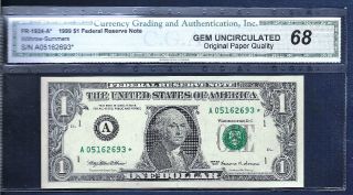 $1 Fr.  1924 - A Frn 1999 Star Note Cga Gem 68 Opq photo