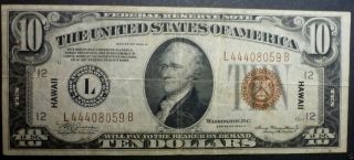 1934 - A $10.  00 Hawaii Federal Reserve Note Vf++ Julian/morgenthau - Signers photo