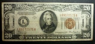1934 A $20.  00 - Hawaii Federal Reserve Note Vf++ Julian/morgenthau - Signers photo