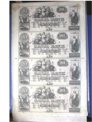 1800 ' S Uncut Sheet $20 $20$20$20 Orleans La Canal Bank Notes Crisp Currency photo