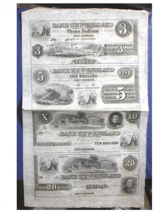 1800 ' S Uncut Sheet $3 $5 $10 & $20 Godspeeds Landing Ct.  Bank Notes Us Currency photo
