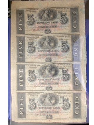 1800 ' S Uncut Sheet $5 $5 $5 & $5 Cino Citizens Bank La Notes Crisp Us Currency photo