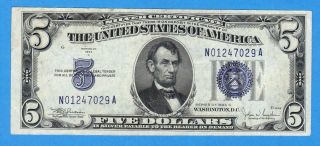 $5 1934c Large Dark Blue Seal Us Silver Certificate Old Antique Paper Money Note photo