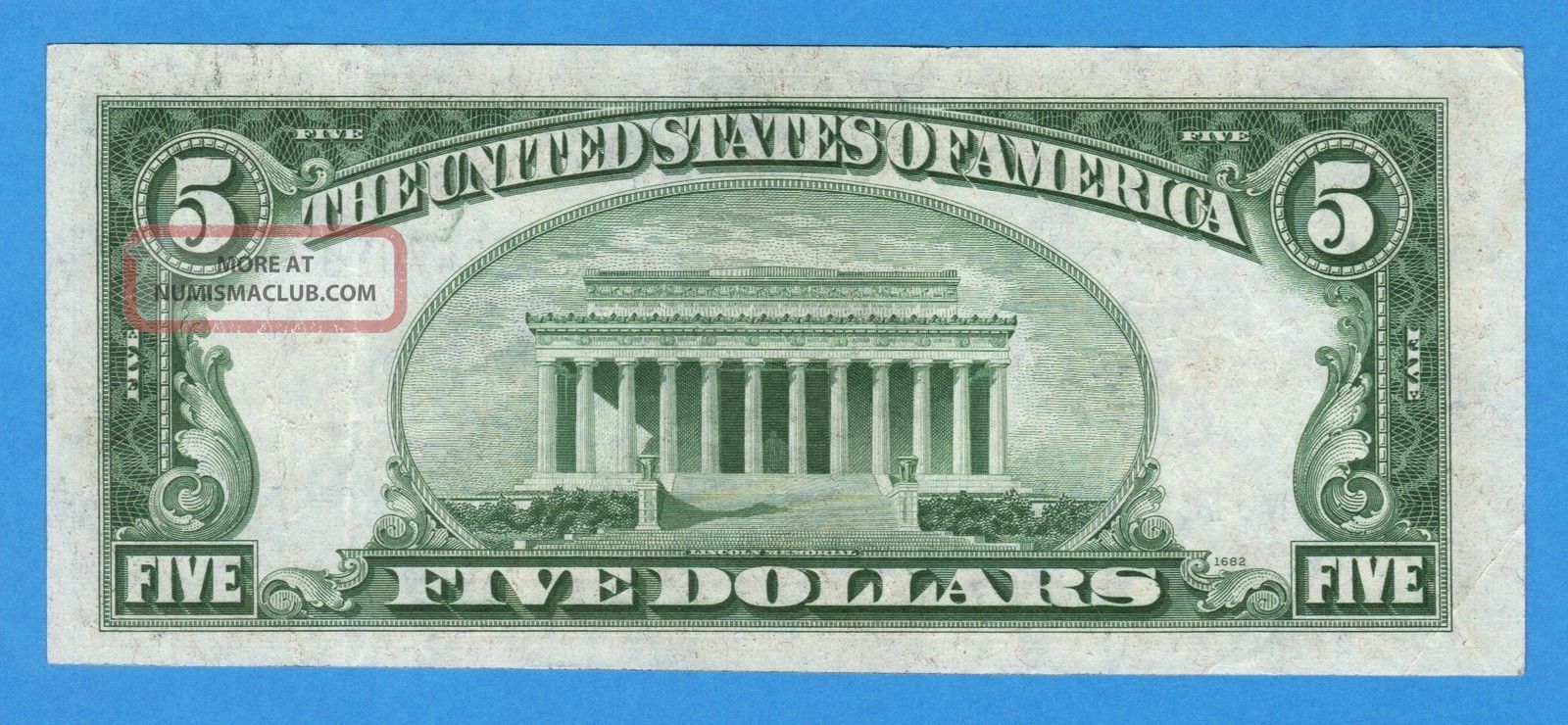 $5 1934c Large Dark Blue Seal Us Silver Certificate Old Antique Paper