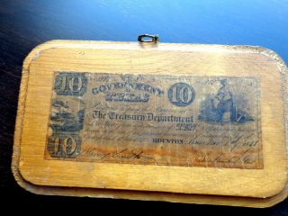 $10 Government Of Texas Money Rare Houston Nov.  1 1838 No.  1385 - Not Replica photo