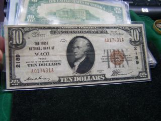 1929 $10 National Currency Waco,  Tx Note photo