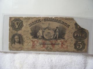 Obsolete Authentic The Bank Of Cummerce $5 Currency Note 1856 Georgia photo