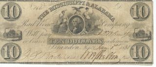 Mississippi And Alabama Rail Road Co.  Brandon 1838 $10 Issued Signed Low 146 photo