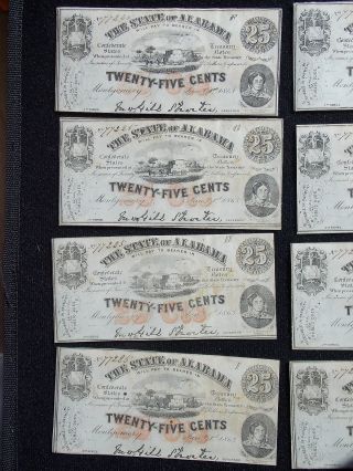 1863 25 Cent State Of Alabama Confederate 8 Notes Same Sheet 1 - Cu 7 - Chcu To Gem photo