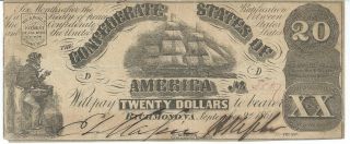 Csa 1861 Confederate Currency T18 $20 Bank Note Vf Rarity 4 Cr133 3587 photo