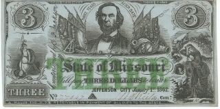 Obsolete Currency Missouri Jefferson City 1862 $3 Issued Countersigned 77847 photo