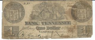 Obsolete Currency Tennessee Nashville $1 1861 Fine Signed Not Issued photo