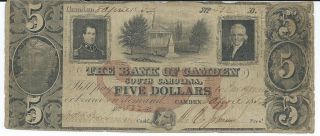 Obsolete Currency South Carolina/camden $5 1854 Fine Signed/issued 512 photo