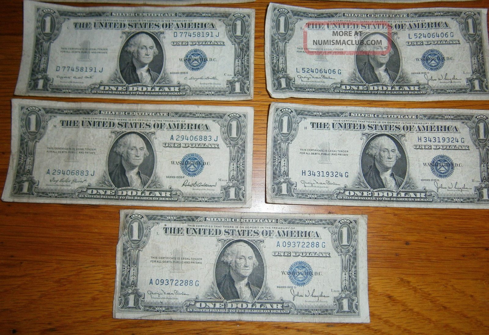 One 5 Dollar Silver Certificate Vgc Eight 1 Dollar Silver Certificates Gc