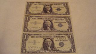 3 $1 Silver Certificate - - - - - 2 (1957 - B),  - 1 (1957 - A) photo