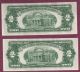 Consecutive Series 1928 G $2 United States Notes (legal Tender Red Seal) Ch Cu Small Size Notes photo 1