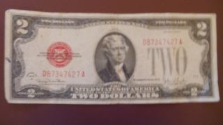 1928 - G U.  S.  Red Seal 2 Dollar Bill Legal Tender Note photo