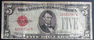 One 1928c $5 Red Seal United States Note (g15335147a) photo