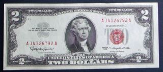 Almost Uncirculated 1963 $2 Red Seal United States Note (a14126792a) photo