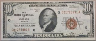 1929 Ch Cu $10 National Brown Seal Note Federal Reserve Bank Chicago Il Pq Note photo
