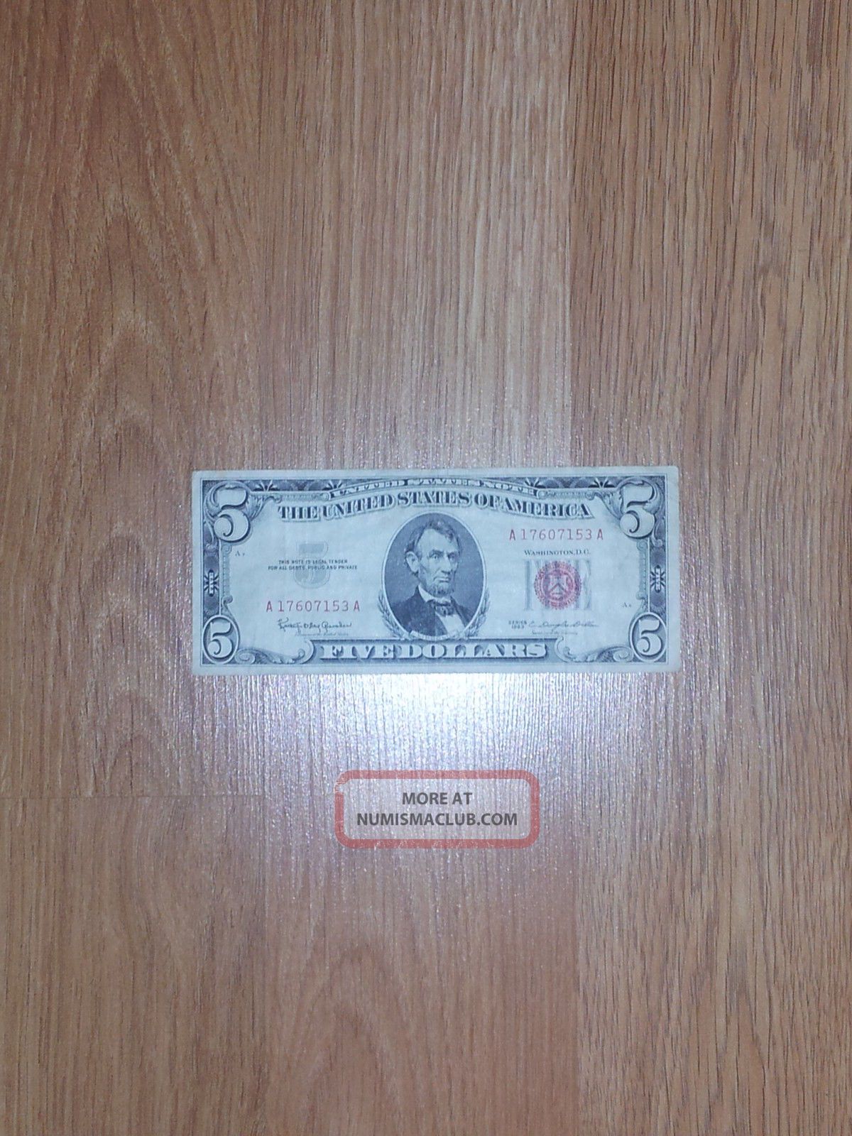 Five Dollar Bill 1963 Red Ink Value - jamncuk