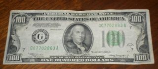 1934 $100 Bill United States Federal Reserve Note Chicago G07702863a photo