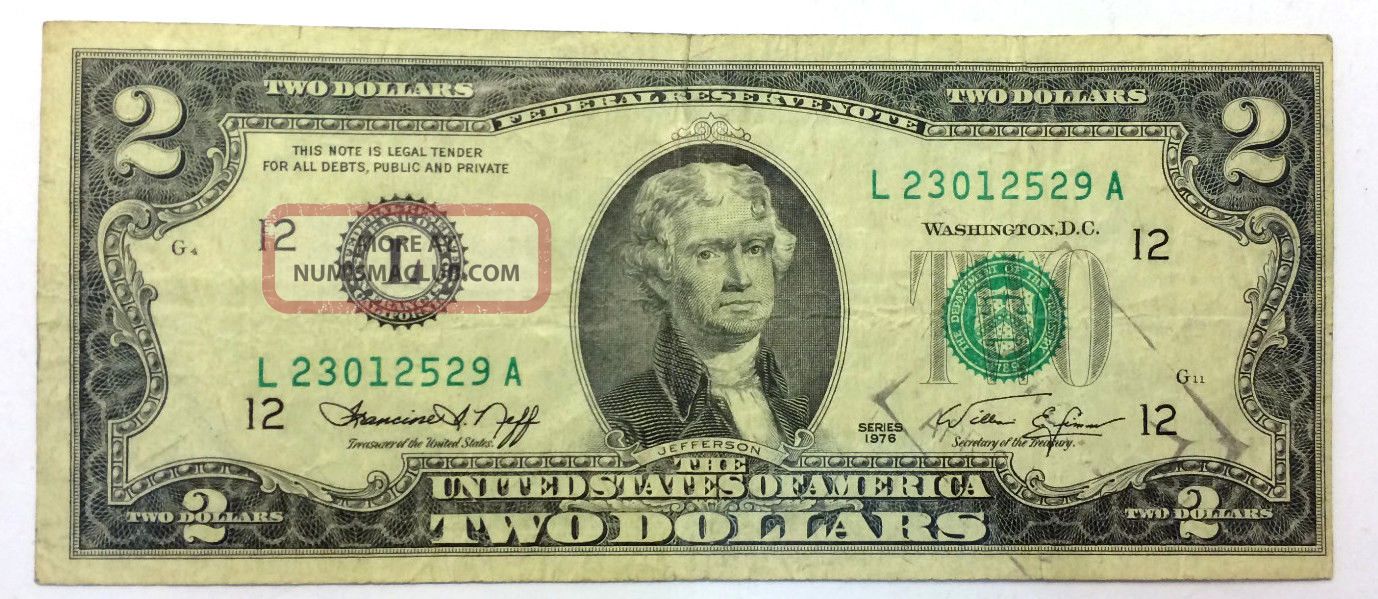 American Two Dollar Bill 1978 Error In Cutting Misaligned Circulated