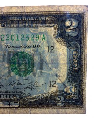 American Two Dollar Bill 1978 Error In Cutting Misaligned Circulated + photo