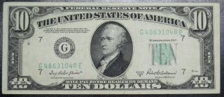 1950 B Ten Dollar Federal Reserve Note Chicago Grading Au 1048e Pm5 photo