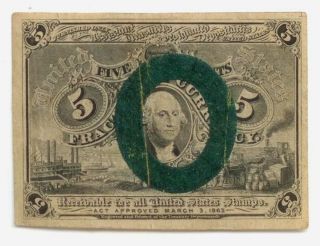 Five Cent Fractional Note Second Issue No Surcharges Grading Vf Fr 1232 photo