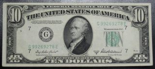 1950 B Ten Dollar Federal Reserve Note Chicago Grading Au Rev Stamp 9278e Pm5 photo