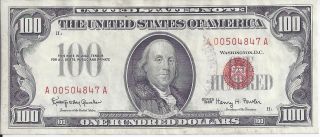 1966 $100 One Hundred Red Seal Us Note Au+ With Problem, photo