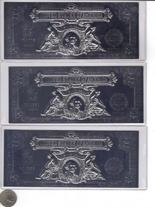 Qty : 3 Year 2000 $2 Silver Certificate With.  999 Pure Silver,  1 In 5000 photo