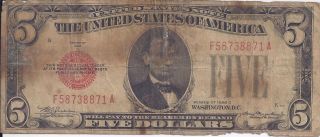 $5 Five Dollar United States Note 1928 - C Old Style Red Seal Julian - Morgenthau photo