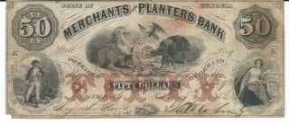 Georgia Savannah Merchants Planters Bank $50 1856 Signed Issued Low Serial 629 photo
