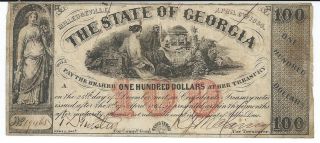 State Of Georgia Milledgeville $100 1864 Signed Issued Red Overprint 19465 photo