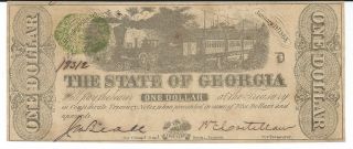 State Of Georgia Milledgeville $1 1863 Signed Issued Green Treasury Seal 18312 photo