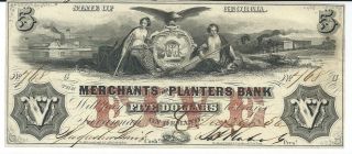 Georgia Savannah Merchants Planters Bank $5 1856 Signed Issued Low Serial 468 photo