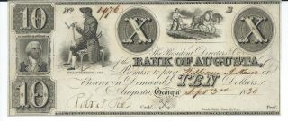 Georgia Augusta Bank $10 1836 Issued One Signature Obsolete Currency Low 1476 photo