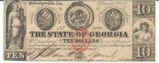 State Of Georgia Milledgeville $10 1863 Signed Issued Rattler Face 19017 photo