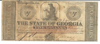 State Of Georgia Milledgeville $5 1862 Signed Issued Black Treasury Seal 196447 photo