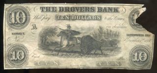 Partial Drovers Bank $10 Banknote,  Unsigned W No Number Kansas Territory 1856 photo